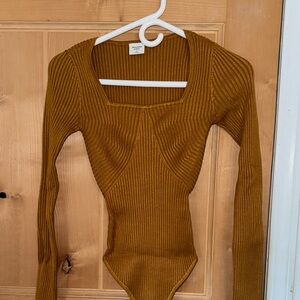 Mustard Ribbed Long Sleeve Bodysuit